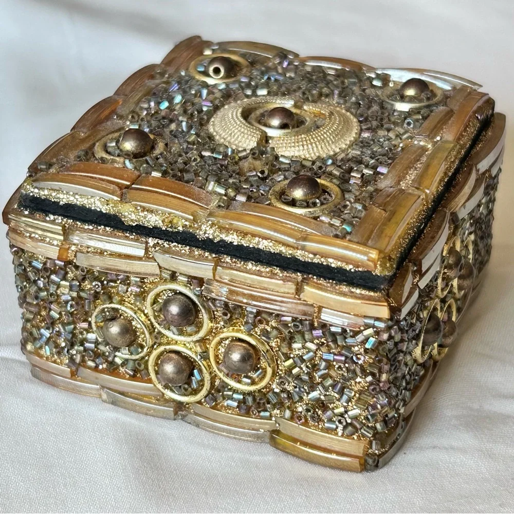 Beaded Jewelry Box with Gold Accents